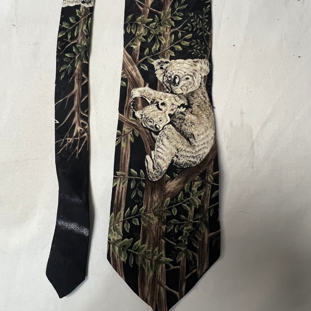 Vintage 1995 Marc Dennis Koala Hang-Out Novelty‎ Silk Necktie Animal Print
